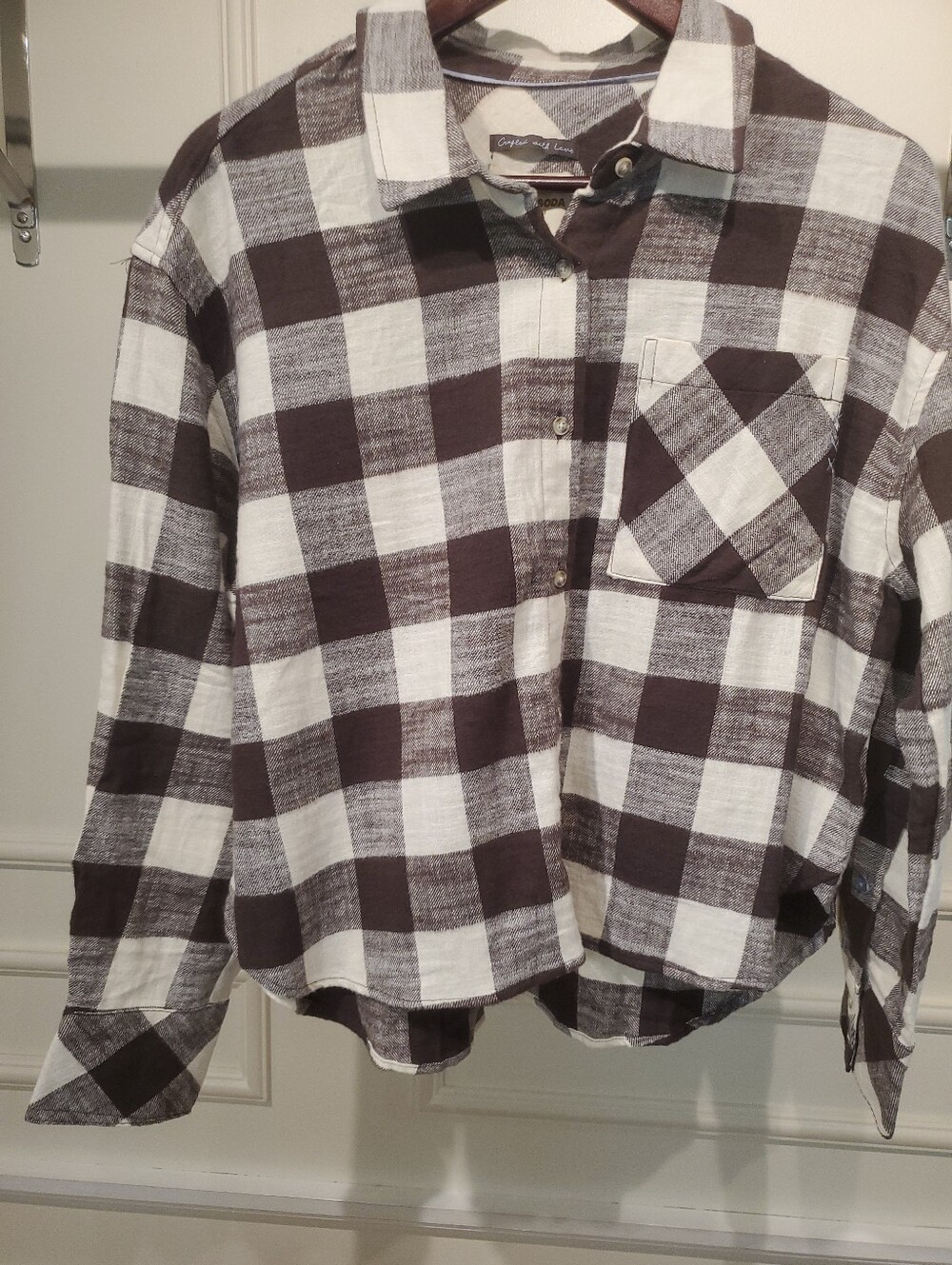 NWT Scotch & Soda Brown & Cream Check Women's Button-Up Flannel Shirt Size MED - Picture 4 of 10